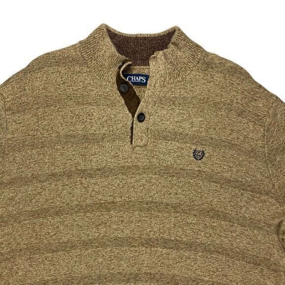 CHAPS Sweater Mens 3XLT Brown 3 Buttons Mock Neck Classic Knit Henley Pullover - Picture 3 of 16
